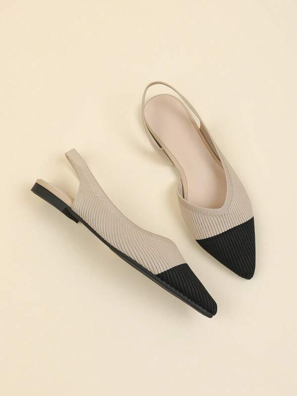 Women's Pointed Toe Slip-On Flats, Solid Color Fabric Side & Back Cutout, Casual Versatile Comfortable Lightweight Dress Shoes For Plus Size