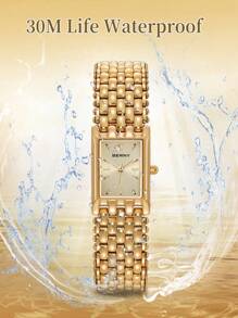 BERNY 1 Stück Damen Edelstahl-Armband, luxuriöse elegante Mode quadratisches Zifferblatt Analog Quarz Armbanduhr, 30m wasserdicht, geeignet für den täglichen Gebrauch