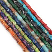 Approx. 32pcs Natural Bamboo Node-Shaped Imperial Jasper Beads, Multi-Styles, Retro Oil Painting Dark Color, DIY Craft Loose Spacer Beads, Suitable For Bracelet, Necklace, Jewelry, Pendant, Decoration Accessories