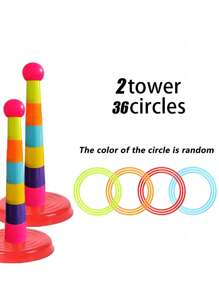 Dekoracja świąteczna 1 zestaw dziecięcych zabawek typu puzzle hoop, interaktywne gry rekreacyjne dla rodziców i dzieci, gry konkursowe dla dzieci w pomieszczeniach i na zewnątrz, do ćwiczenia wczesnego rozpoznawania kolorów przez dzieci (kolory kółek i wież są losowe) szkoła, uczeń, artykuły papiernicze, artykuły szkolne artykuły szkolne