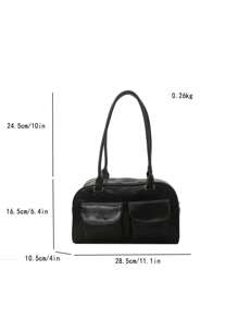 1 Minimalist Retro Zippered Open Shoulder Bag Pocket Decoration Double Handle Handbag Suitable For Women's Daily Leisure Commuting Use, Vintage Bag For Women, Street & Japanese Bag For Women