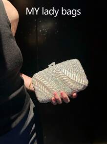 Diamond Wedding Luxury Wallet Design Clutch Bag, Women's Party Shoulder Bag, Leaf Hollow Pattern Evening Bag