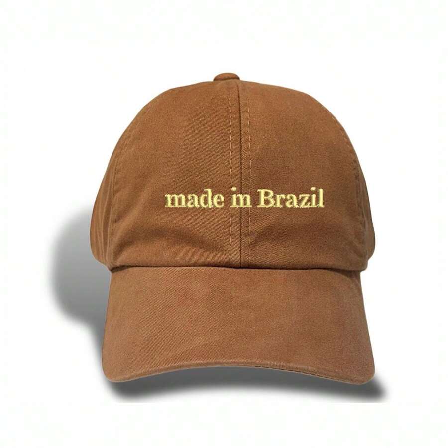 Unisex Dad Hat In 100% Cotton Twill Curved Brim Custom Made In Brazil - Brown Embroidered Beige - View 1