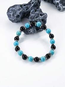 Men's Strength Bracelet-8mm Blue Turquoise & Black Tourmaline Beads Bracelet,Protection Willpower, Self-Confidence, Courage, Meditation Jewelry For Women Men