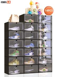 CasaBella set de 14 cajas transparentes apilables para zapatos, organizador plástico, almacenamiento de calzado para hogar, zapatero modular para armario, entrada y cuarto, protege del polvo y ahorra espacio, montaje sencillo y sistema eficiente - Negro - Ver 2