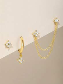 Set de 3/5 piezas de Pendientes con Flores de Trébol de Circonita Cúbica Elegantes, Regalo de Joyería Hipoalergénica para Mujeres, Adecuado para Uso Diario y Festivales