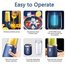 SOKANY Mélangeur et centrifugeuse portables 2-en-1 avec chargement USB - Tasse double à 6 lames, idéal pour les smoothies, les milkshakes et les boissons glacées - Cadeau parfait pour les personnes soucieuses de leur santé, à utiliser en voyage, au travail ou à la maison, capacité de 500 ml, centrifugeuse de voyage | Appareil de cuisine moderne | Corps en plastique, base de centrifugeuse - Bleu azur - Voir 4