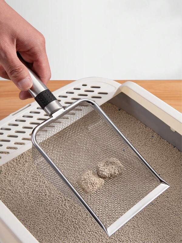 1pc Cat Droppings Scoop Pet Cleaning Cat Litter Scoop Filter Cat Litter Box Cat Droppings Cleaning Pet Tools, Stainless Steel Mesh Scoop, Beach Scoop, Garden Soil Screen, Garden Sieve, Area Cat Litter Scoop, Chicken Droppings Scoop, Applicable To Various Scenarios Scoop Master