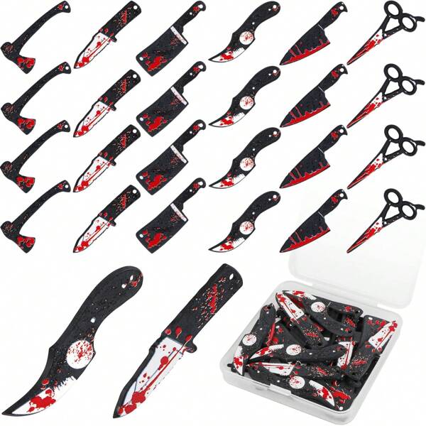 24 Pcs Fake Knife Charms, Halloween Pendant Mini Resin Knives Beads For Women DIY Jewelry Making Crafting Halloween Charms With Box