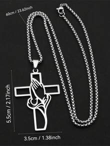 1 件不锈钢基督教十字架吊坠项链，男士宗教祈祷耶稣珠宝 - 銀色 - 查看 2