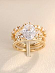 3 PC/Set Elegant Cubic Zirconia Ring For Women For Valentine's Day Gift Wedding Anniversary Party Jewelry
