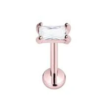 Aretes planos de aleación de titanio F136, varillas insertadas de acero inoxidable 316, cabeza decorativa con diamante cuadrado para labios, aretes de hueso coclear, acero de titanio