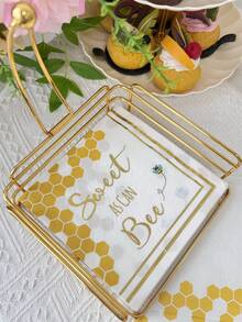 16pcs/Set Disposable Yellow Printed Napkins, 13x13inch, Gold Foil Pattern, Restaurant Dessert Shop Party Tabletop Decor Placemat, Party Supplies - Multicolor - View 4