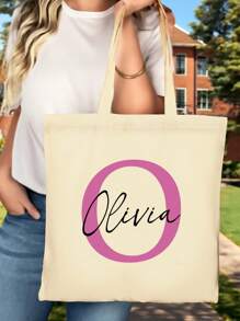 1 pièce Sac fourre-tout en canevas personnalisé pour la rentrée scolaire, nom personnalisé, sac à main, cadeau scolaire, cadeau de remise des diplômes, cadeau de fête, sac de plage, sac de mariée, sac en canevas pliable, unique, léger, grande capacité, décontracté, , convient pour sac à main, sac à bandoulière, détente urbaine