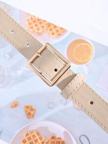 1 条/3 条纯色休闲 PU 皮带，配金色方形金属扣，适合派对、约会、日常穿着 - 彩色 - 查看 5