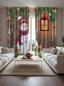 2 PIEZAS de cortinas de ventana con estampado de muñeco de nieve, escenario navideño y decoración, impresión digital de alta definición, instalación con bolsillo para barra, 100% poliéster, 90g/m2, adecuado para todas las estaciones, decoración del hogar, estilo artístico con barras y bolsillos, cortinas románticas, material de poliéster, adecuado para cocina, dormitorio, estudio o sala de estar - Multicolor - Ver 4