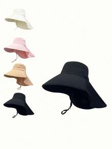 夏季户外防紫外线女士马尾孔太阳帽，韩版时尚大檐渔夫帽 - 8555 - 查看 2