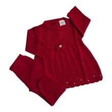Vestido Tricot Bebê recém nascido - Vermelho - Visão 1