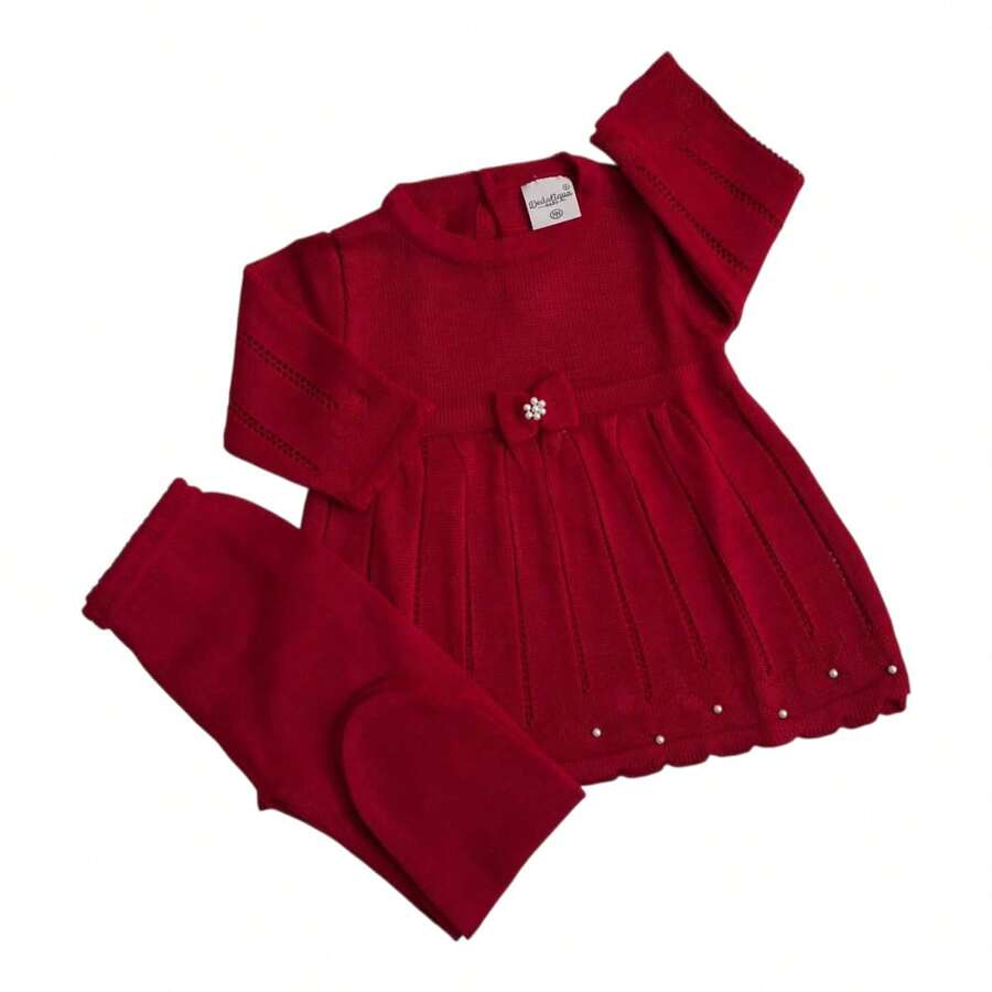 Vestido Tricot Bebê recém nascido - Vermelho - Visão 1