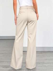 Women's Tailored Flare Pants With Fake Pockets At The Back - Màu be - Xem 3