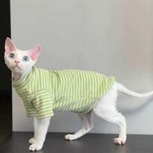 无毛猫三色爪印长袖休闲轻便内衬衣服，适合斯芬克斯猫、德文卷毛猫 - 綠色 - 查看 7