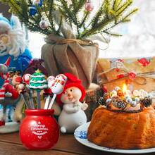 5PCS Navidad tenedor de fruta de silicona, regalo de Navidad de silicona tenedor de fruta tenedor de ensalada de acero inoxidable tenedor de alimentos de los niños de cerámica titular de la Copa Reutilizable fruta tenedor decoración lindo 5 Navidad tenedores de fruta 1 taza de cerámica - Multicolor - Ver 2