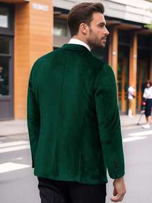 男士纯色翻领长袖休闲西装外套 - 綠色 - 查看 2