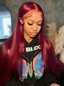 200% Density 34Inch 13x4 Lace Front Wigs Human Hair 99J Straight Wigs For Women 12A Pre Plucked HD Lace Frontal Wig With Baby Hair Burgundy Lace Front Wig