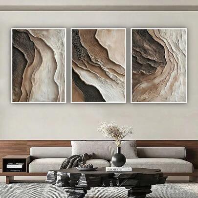 3pcs Dark Brown Geometric Lines Abstract Modern Posters Wall Arts , Pictures , Canvas Painting, Ideal Gift For Room Decor Living Home Decor , Bathroom Decor, Stuff , No Frame 50x70cm/19.68X27.55inch
