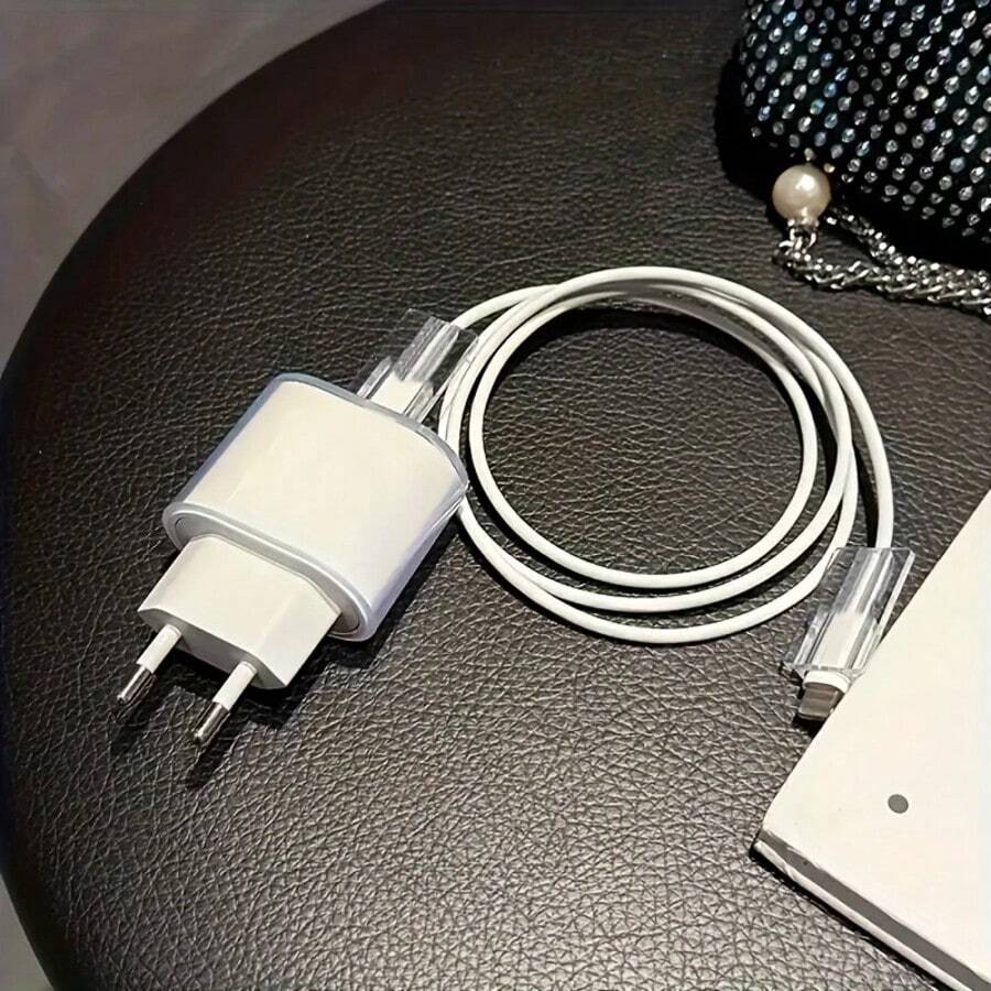 3个装 20W 欧规插头快充保护壳,兼容 13/14/15/16,TPU 材质,圆形充电口数据线盖,不含电池和电子元件 - 無色 - 查看 1