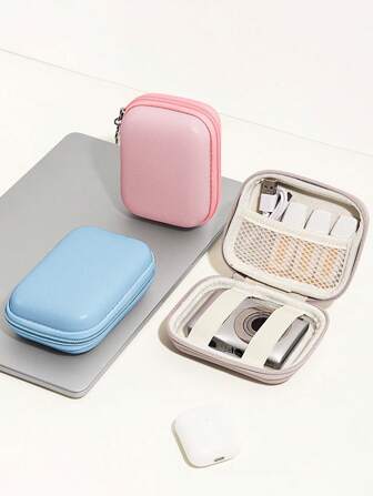 便携式数码收纳包，PU皮革糖果色保护收纳盒适用于充电适配器、小型相机、USB闪存盘、数据线和其他数码配件充电器盒电缆整理器数码相机配件