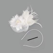 Fascinators Hats Women,Tea Party Fascinator Hair Clip With Feathers Wedding,Derby Hats Headbands - 款式1-白色 - 查看 6