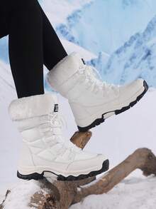 新款冬季女款毛絨加厚雪地靴，白色舒適零度保暖靴，高筒戶外滑雪靴，男款雪地登山靴 - 白色 - 查看 4