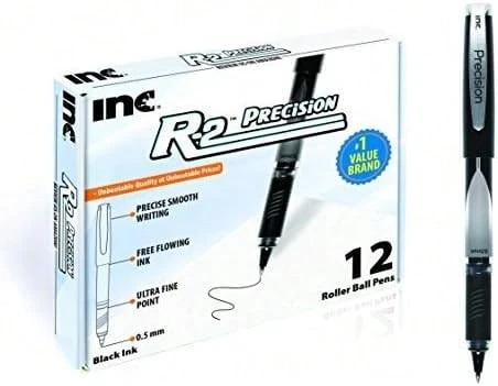Inc. R2 Precision Rollerball Pens - 0.5 Mm Ultra Fine-Point Pen Set With Comfort Grip For School, Office, Writing, And Journaling, 12 Pack, Black Ink - Light Grey - View 1