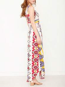 Boho Retro Polka Dot Rayon Mix Casual  Maxi Dress With Folded Cap Sleeve Side Pockets Versatile Summer Dress For Women - 紅色 - 查看 4