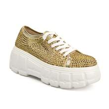 So Me Deirdre Chunky Rhinestone Vibrant Women's Festival Y2K Platform Sneakers  Y2K  Street   Holiday  School  Vacation  Party  Office    Spring / Summer - 金色 - 查看 2