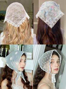 1 Peça Lenço Triangular de Renda para Mulheres, Estilo Country Francês, Tecido de Renda com Estampa Floral, Acessório de Moda para Praia, Férias, Bandana para Cabeça em Todas as Estações