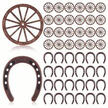 20pcs Western Theme Party Decorations Mini Horseshoe Wagon Wheel Crafts, Western Party Centerpiece Decor, Lucky Horseshoe Wedding Party Favors, Cowgirl Cowboy Birthday Decor (10pcs Wagon Wheels + 10pcs Horseshoes) - Multicolor - View 1