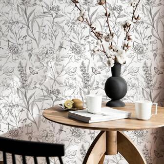 117,32*789,4 tum/ 17,32*118,11 tum Blommor & Fåglar Vita handmålade blom- och fågeldekorationer Badrumstapet Skala och sticka Tapeter Möbelrenovering Kontaktpapper