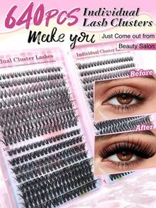 640PCS Individual Lash Clusters Large Capacity 30D+40D+50D D Curl 9-16mm Lash Clusters Natural Look&Thick&Wispy&Ultra Soft&Light Reusable Individual Segmented False Eyelashes Eyelash Extension Kit With Makeup Tools 2 Lash Brushes Beginner Use At Home Or On--Go Daily Life&Wedding&Party&Music Festival&Mother's Daylash Clusters,Eyelash Clusters,Individual Eyelashes,Lashes,Lashes - 黑色 - 查看 7