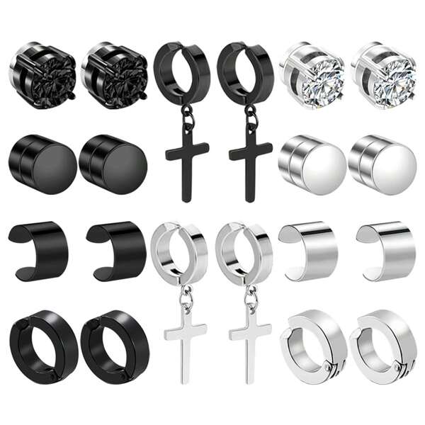 10 pares de elegantes clips magnéticos de acero inoxidable y circonita, adecuados tanto para hombres como para mujeres, con múltiples colores para elegir, aptos para uso diario o fiesta, y pueden ser un regalo para amigos