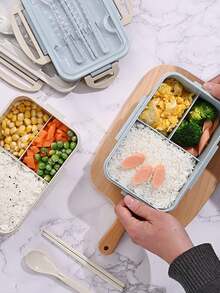 1 pieza, Lonchera de microondas con cuchara y palillos, recipiente de almacenamiento de alimentos y vajilla, fiambreras para la escuela, la oficina, la pesca y el camping