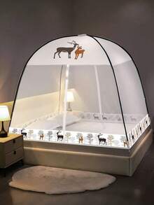 Libre de instalación elevada yurta mosquitera puerta plegable, Mosquitero Plegable Cama 1.8x2x1.5m, Tienda de campaña de red desplegable con parte inferior,  diseño plegable para dormitorio y viajes al aire libre, fácil de instalar y lavar - Blanco - Ver 2