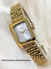 Pablo Raez 1pc Ladies Vintage Watch 18K Gold Jewelry Stainless Steel Bracelets Chain Summer Accessories Wristwatch Silver Color Non Tarnish Top Level AAA Original Charming Hours High Quality Women Watch Luxury Dress Watch IPS Plated Elegant Brand New Rectangle Gorgeous Design Quartz Watch