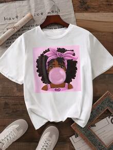 女士休闲短袖圆领 T 恤 - 白色 - 查看 1