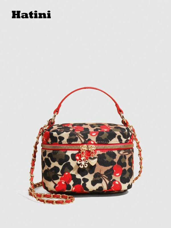 حقيبة يد بسلسلة صغيرة، قطعة مرقعة بالأزهار، حقيبة علبة مطبوعة بالكرز جميلة، حقيبة دلو صغيرة جميلة، حقيبة كروس متعددة الاستخدامات مناسبة للسيدات للعمل والتنقل والتسوق والعطلات البحرية والمهرجانات والحفلات