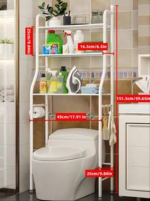 Kệ để đồ nhà vệ sinh bằng kim loại 3 tầng, kệ phòng tắm tiết kiệm không gian, kệ đứng trên bồn cầu có móc treo, dùng cho phòng tắm - Nhiều màu - Xem 10