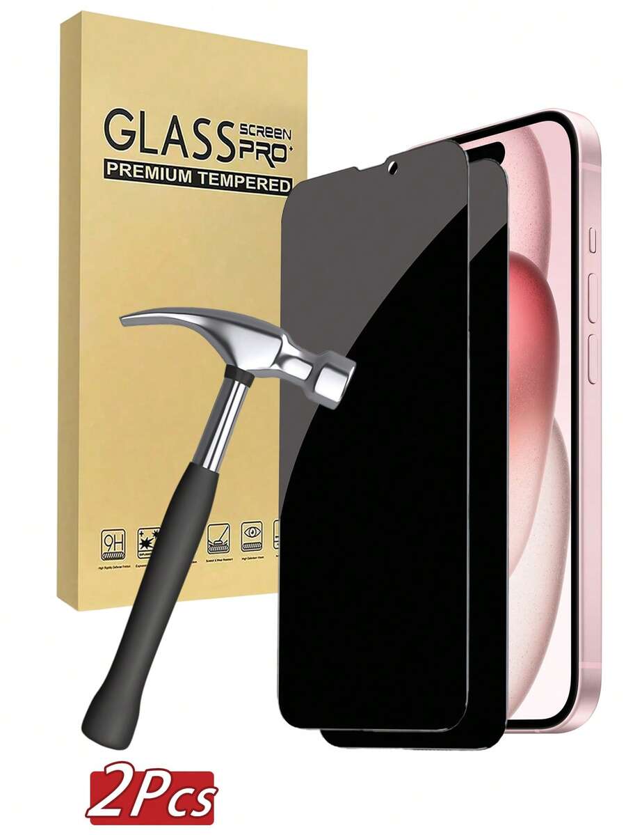 2片裝全螢幕隱私鋼化玻璃螢幕保護貼,相容 iPhone 16/15 Pro Max/14 Plus/16/15/14/13/11 Pro/X/XS Max/12 Mini/XR/6/7/8 Plus/SE2/SE3,防水防震防摔防刮防指紋,日常、辦公與居家必備螢幕保護配件,適合送給家人朋友的生日禮物 - 黑色 - 查看 1