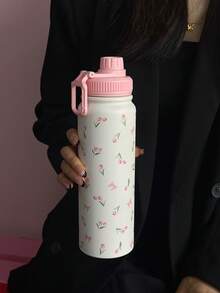 1 件 600ml/800ml/1000ml 粉色蝴蝶结和郁金香图案双层不锈钢保温杯，户外运动水瓶，平底杯，适用于办公室、户外、健身房、旅行、家居；生日、情人节、母亲节、毕业礼物 - 彩色 - 查看 4