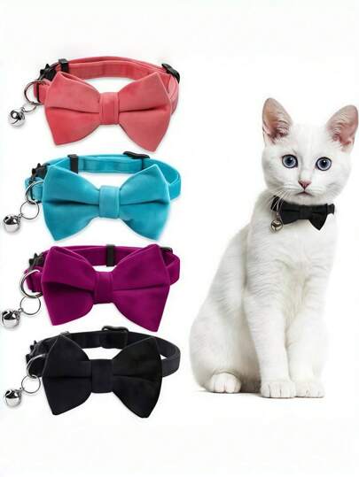 1pc Fashionable Adjustable Pet Collar, Multi-Color, With Bell And Bow Tie - Suitable For Cats And Small Dogs